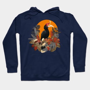 Low polygonal illustration of Rhinoceros Hornbill birds with plants. Hoodie